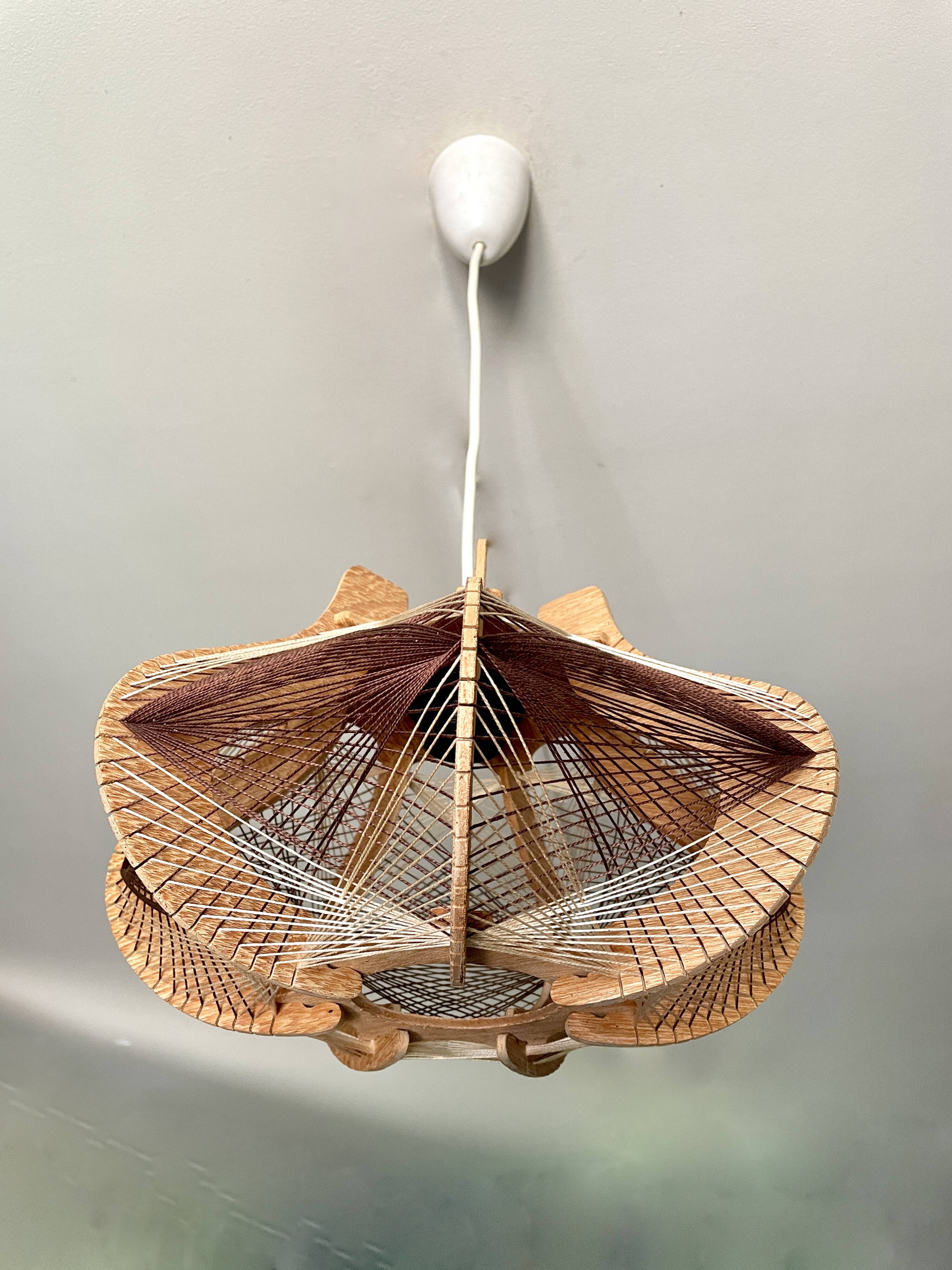 Scandinavian wooden suspension with stretched wires 1970