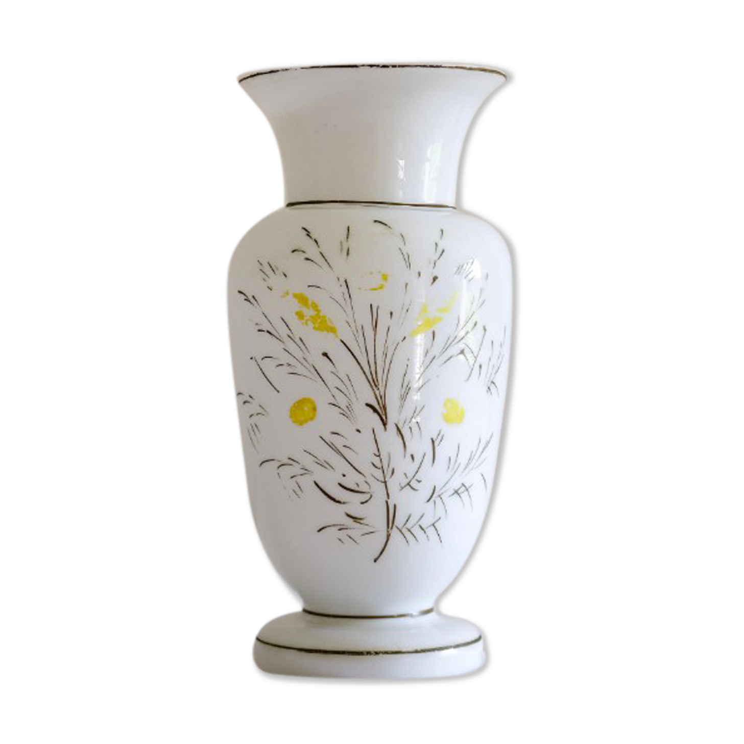 French antique opaline vase painted by hand