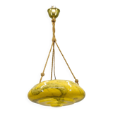 Art Deco Pendant Light, Marbled Glass and Brass, 1930s