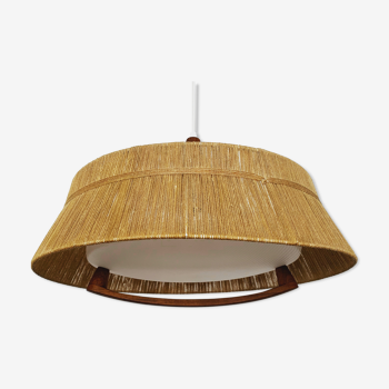 Raffia bast and teak pendant lamp by Temde