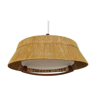 Raffia bast and teak pendant lamp by Temde