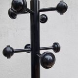 Black lacquered metal coat rack, 8 hooks and umbrella stand, 182 cm