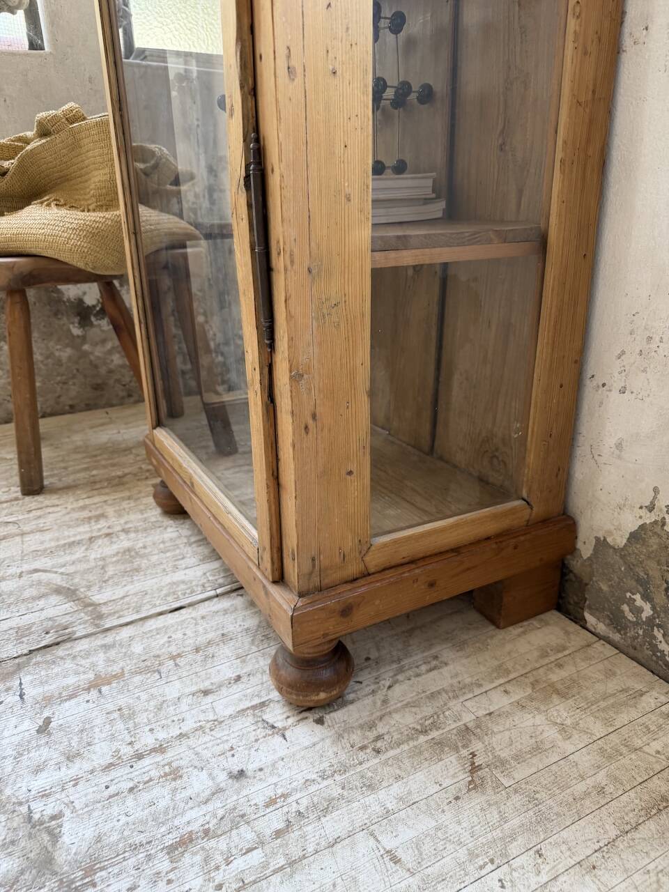 19th-century English pine display cabinet