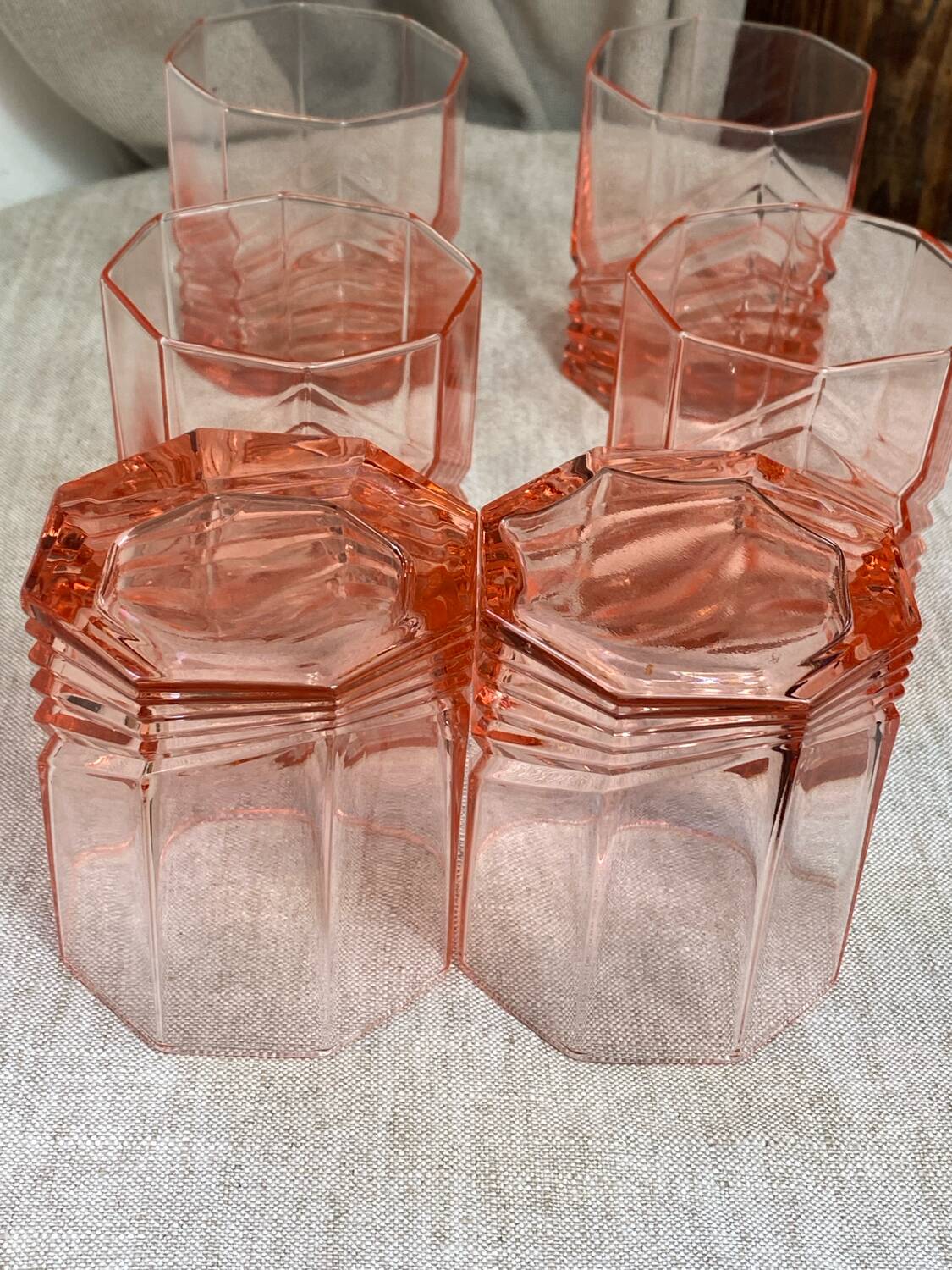 Art Deco Pink Glass Whiskey Glasses