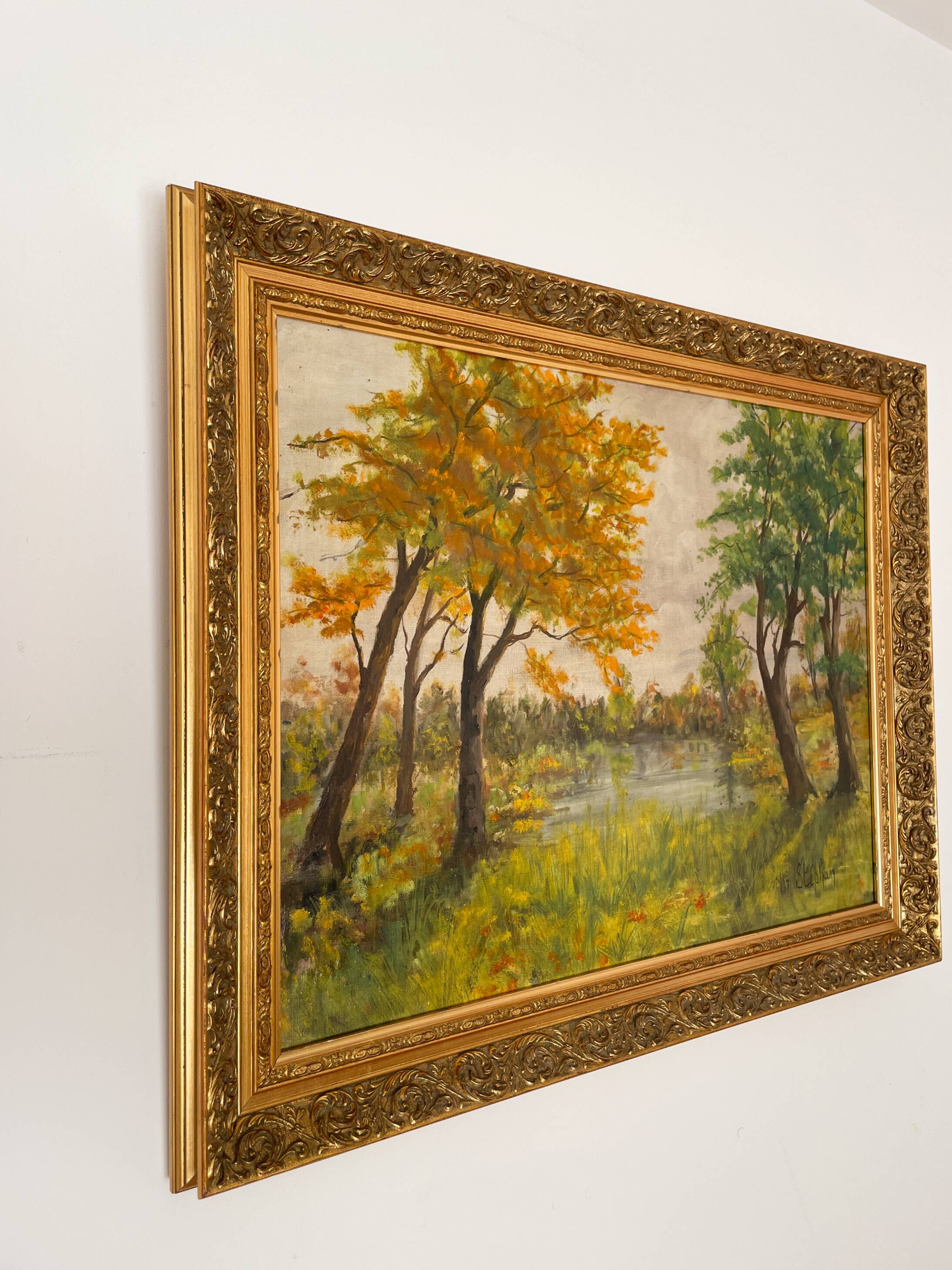 Oil on canvas - Landscape by the water - Signed M.G. Stéphan – 77x62cm
