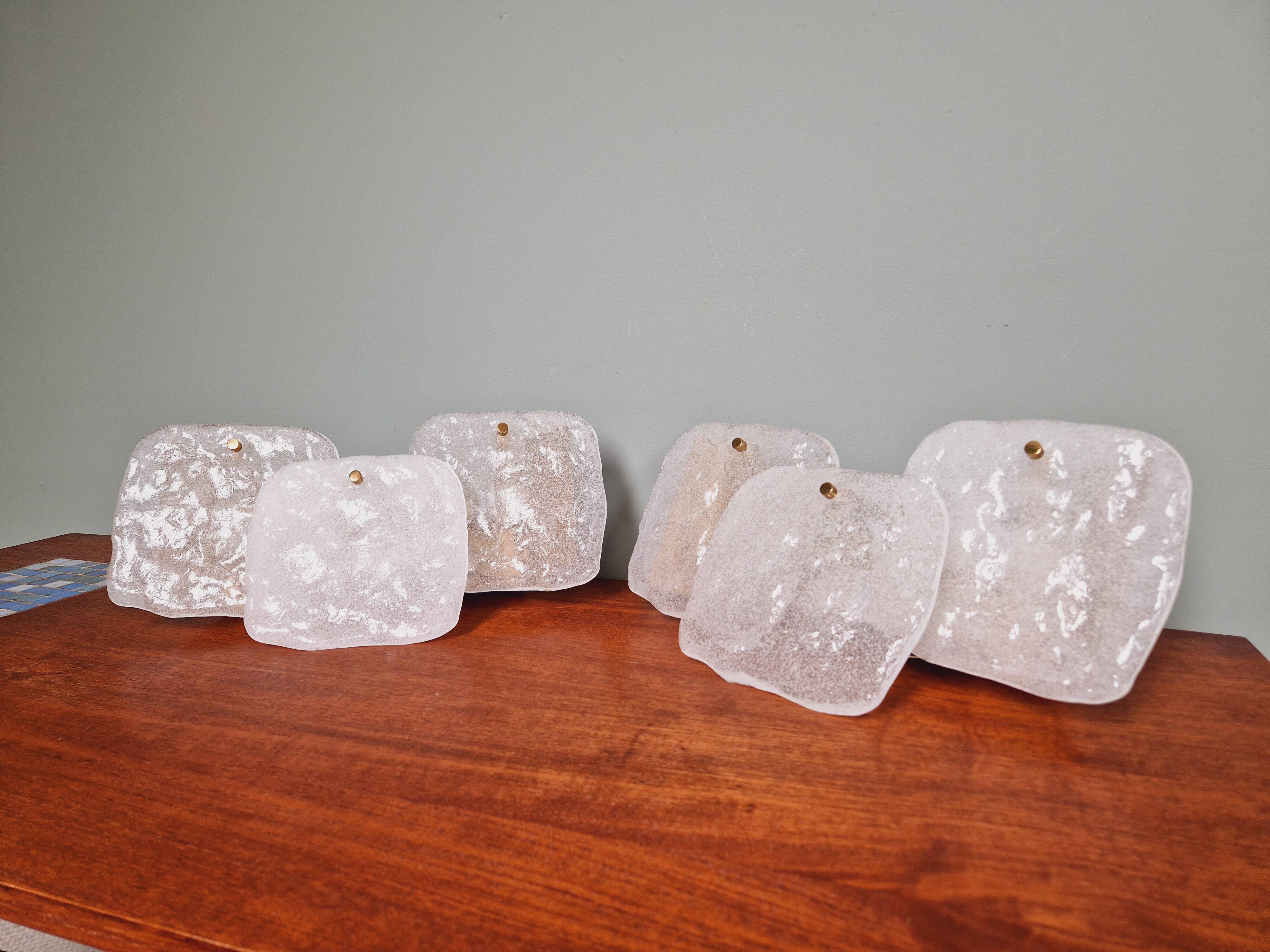 Pair of frosted glass wall lights, Kalmar, 1960s