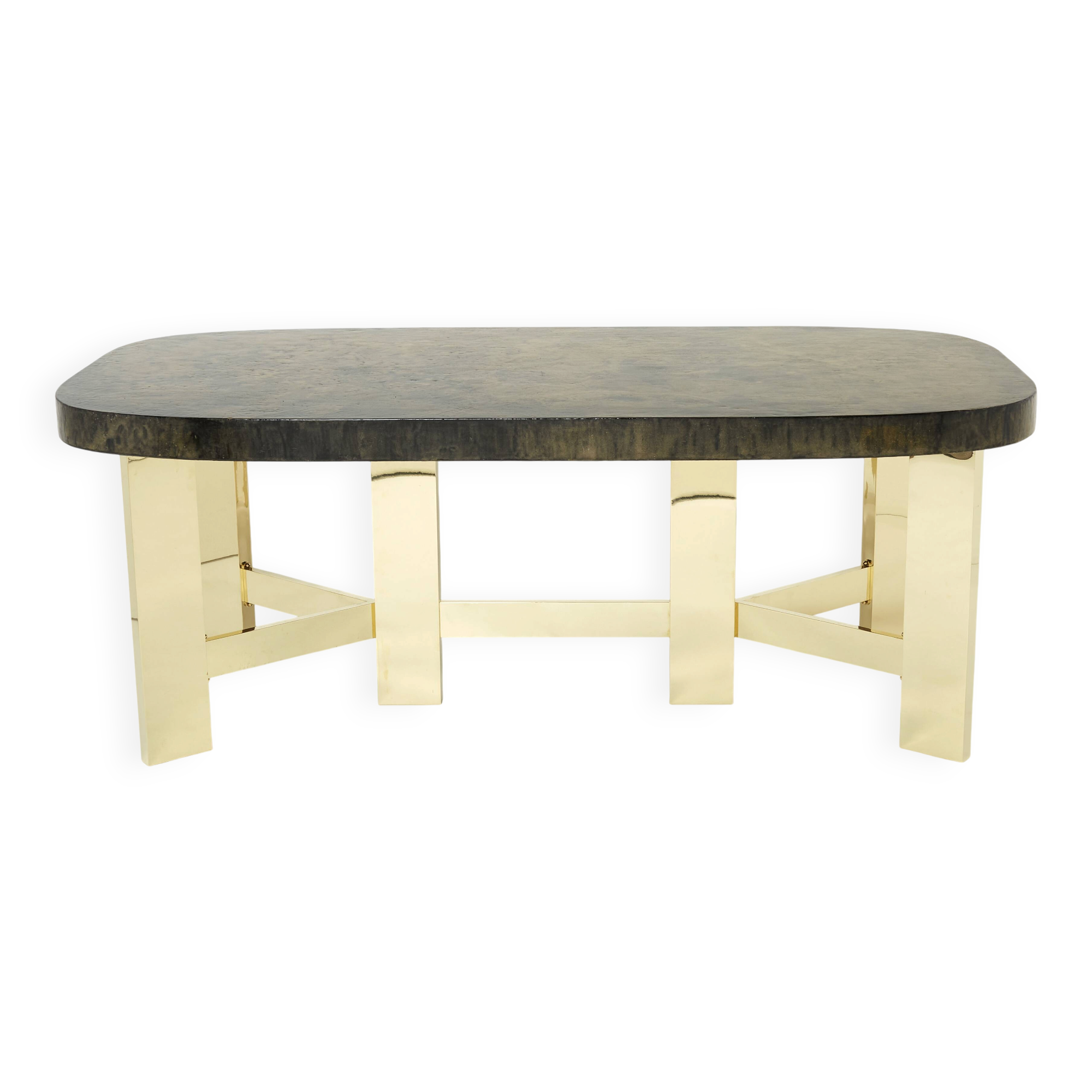 Brutalist Belgian dining table in resin and brass from around 1970.