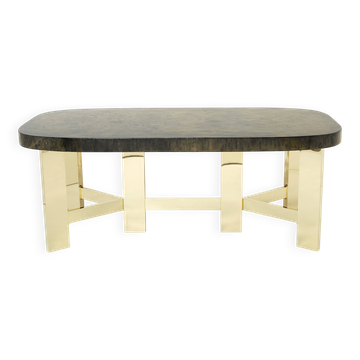 Table à manger Belge brutaliste résine et laiton vers 1970
