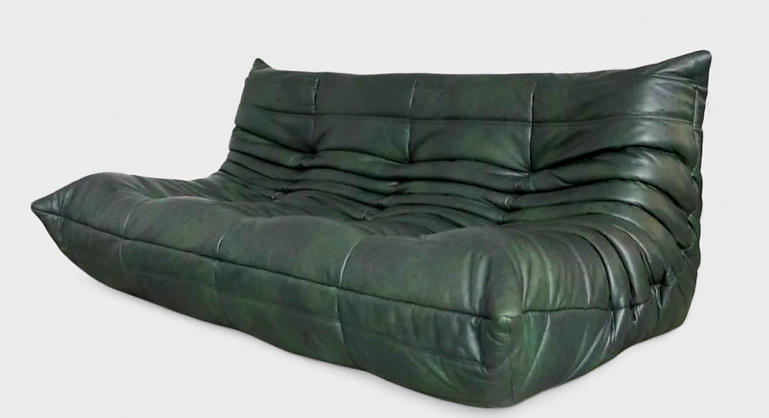 Three-seater leather canapé togo – Ligne Roset - circa 1990