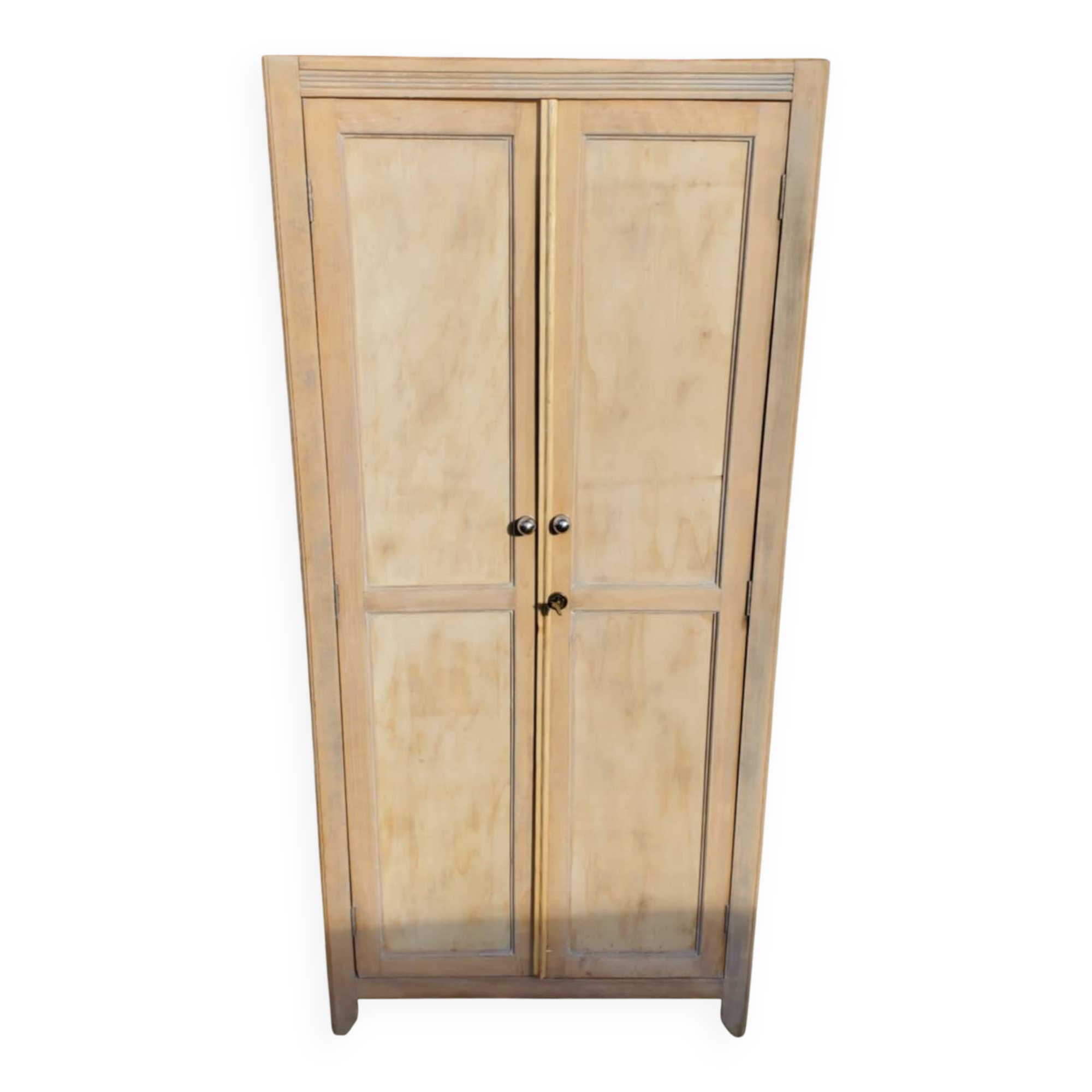 Very beautiful vintage 1940 parisian wardrobe, 2 doors stripped and sanded
