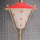 Luminaire suspension lustre  en laiton et verre a decor d etoile