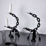 Pair of Brutalist Candlesticks "Chains", Italy, 1960