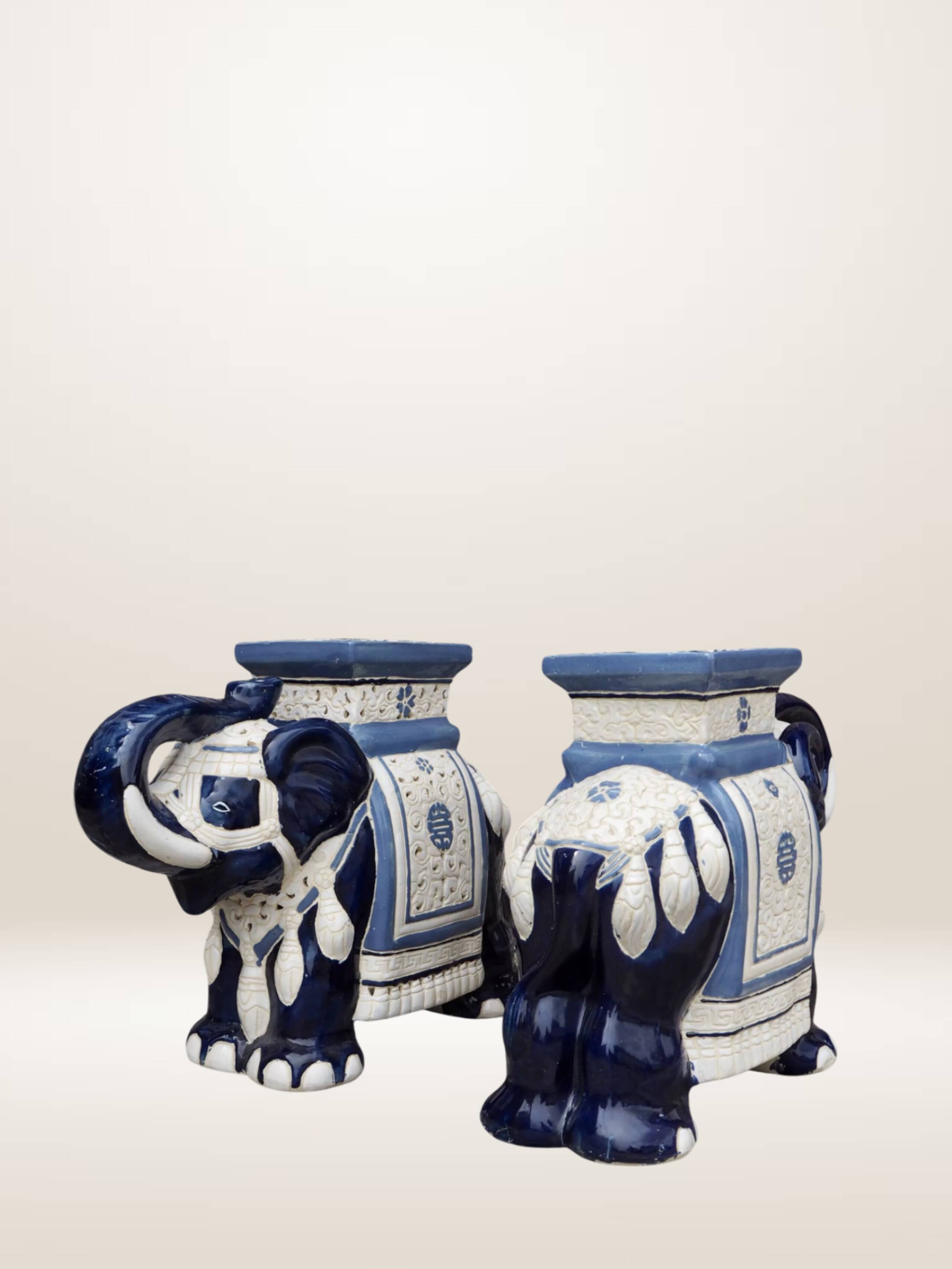 Pair of elephant ceramic side tables