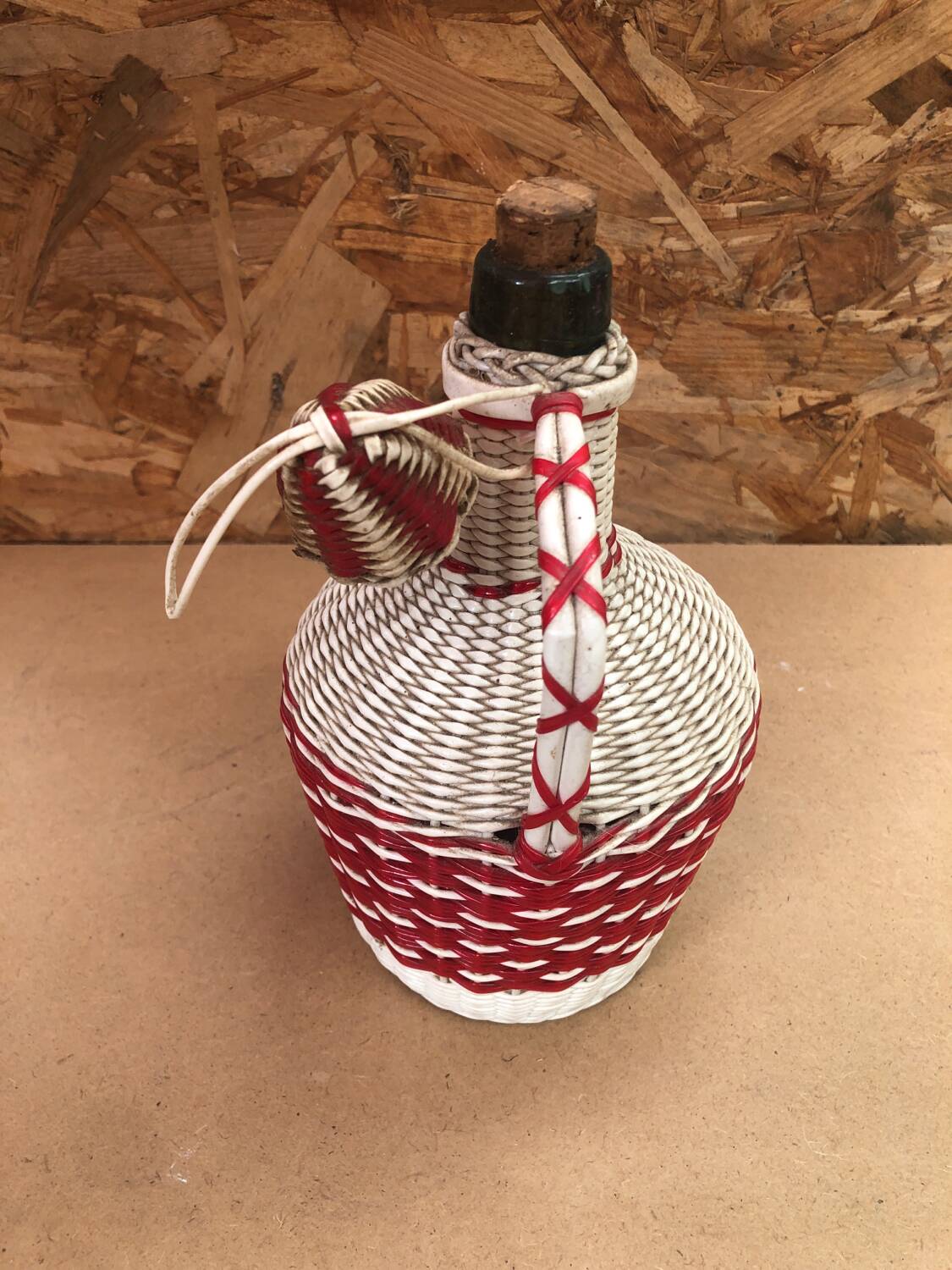 Old Lady Jeanne Glass Bottle + Vintage Braided Scoubidou #A967
