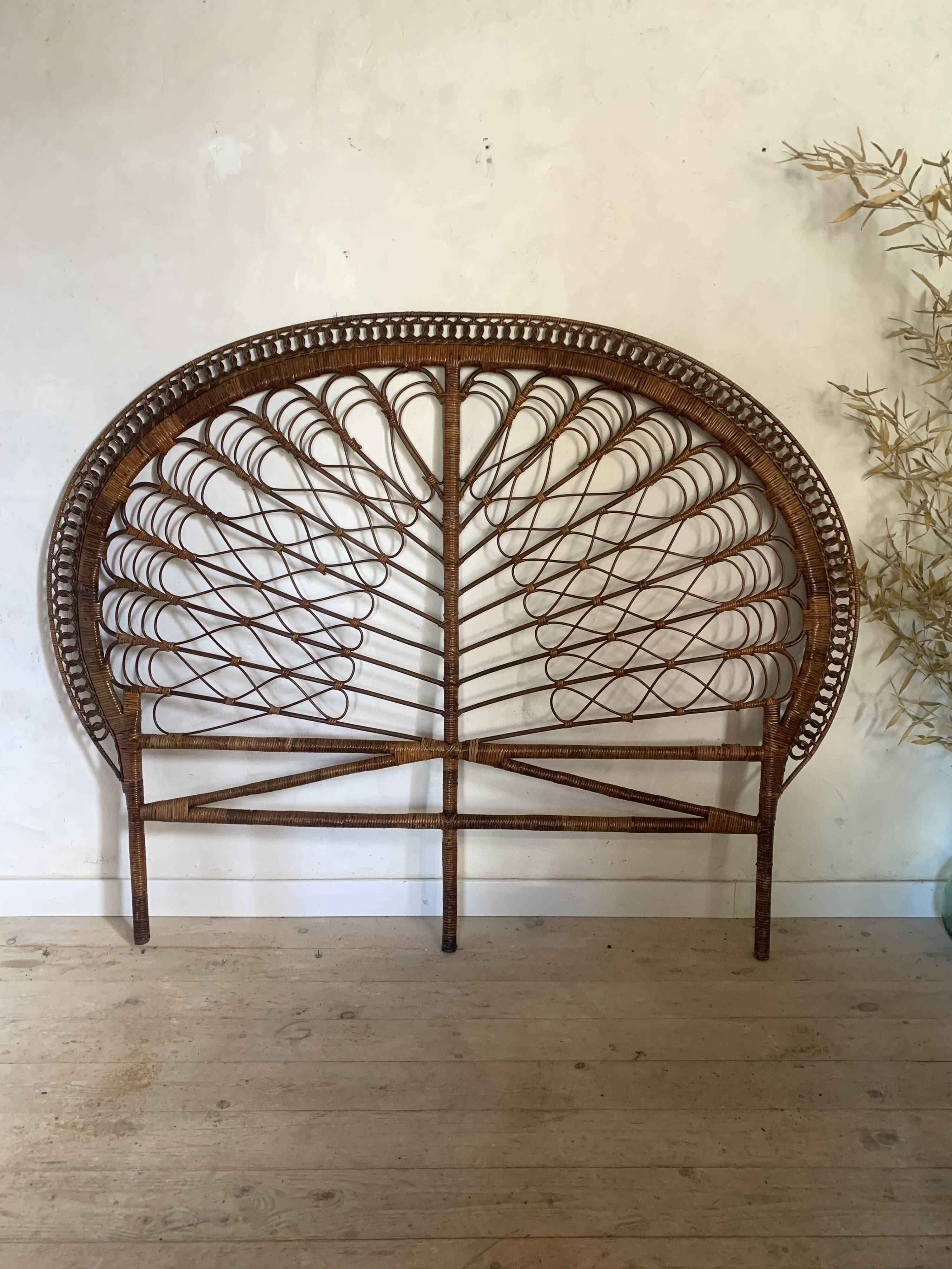 Vintage peacock rattan headboard 180 cm