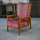 Fauteuil en chêne et velours 1940’s