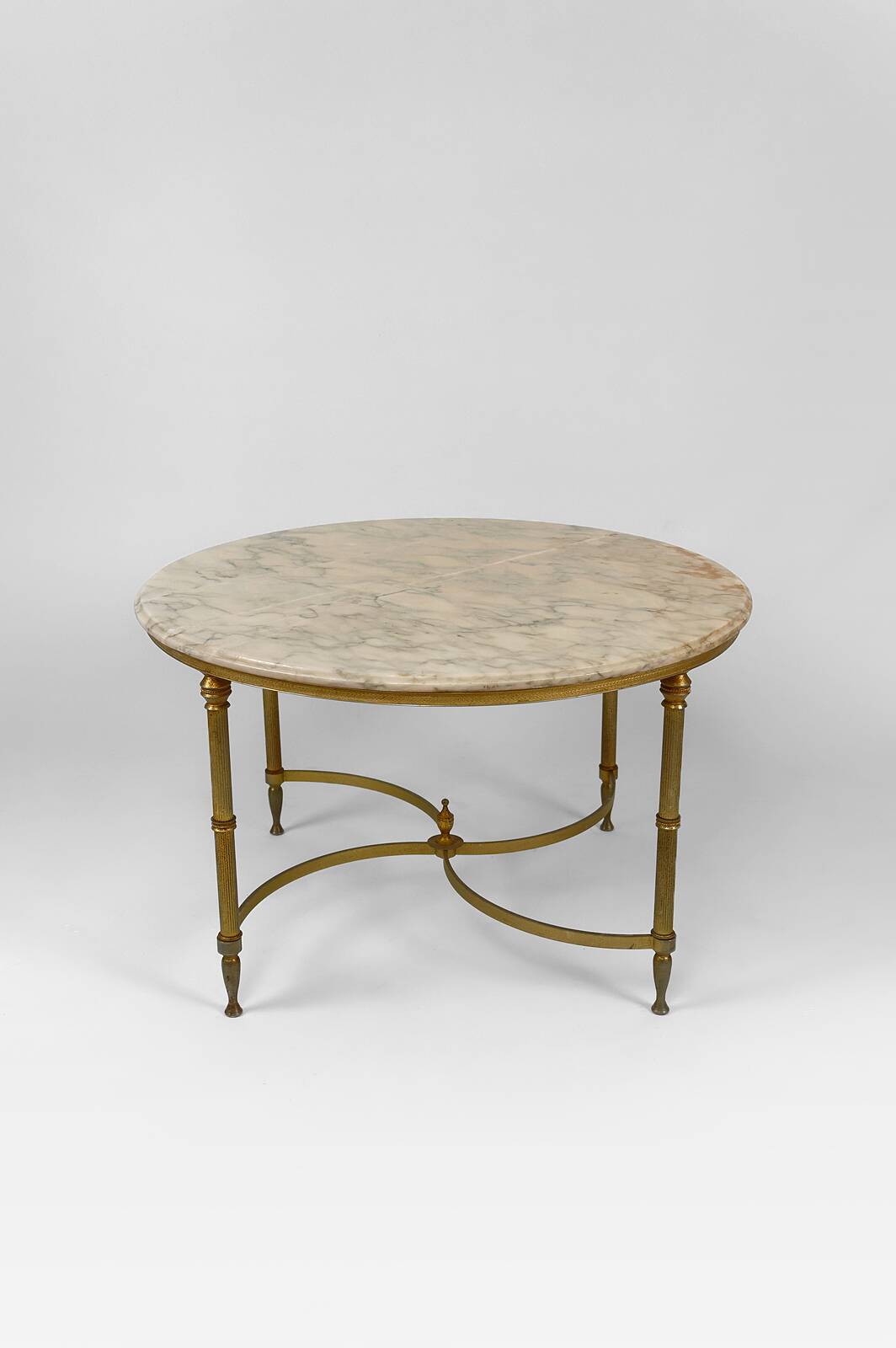 Neoclassical round coffee table, Brass and Marble, France, circa 1960