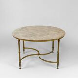 Neoclassical round coffee table, Brass and Marble, France, circa 1960