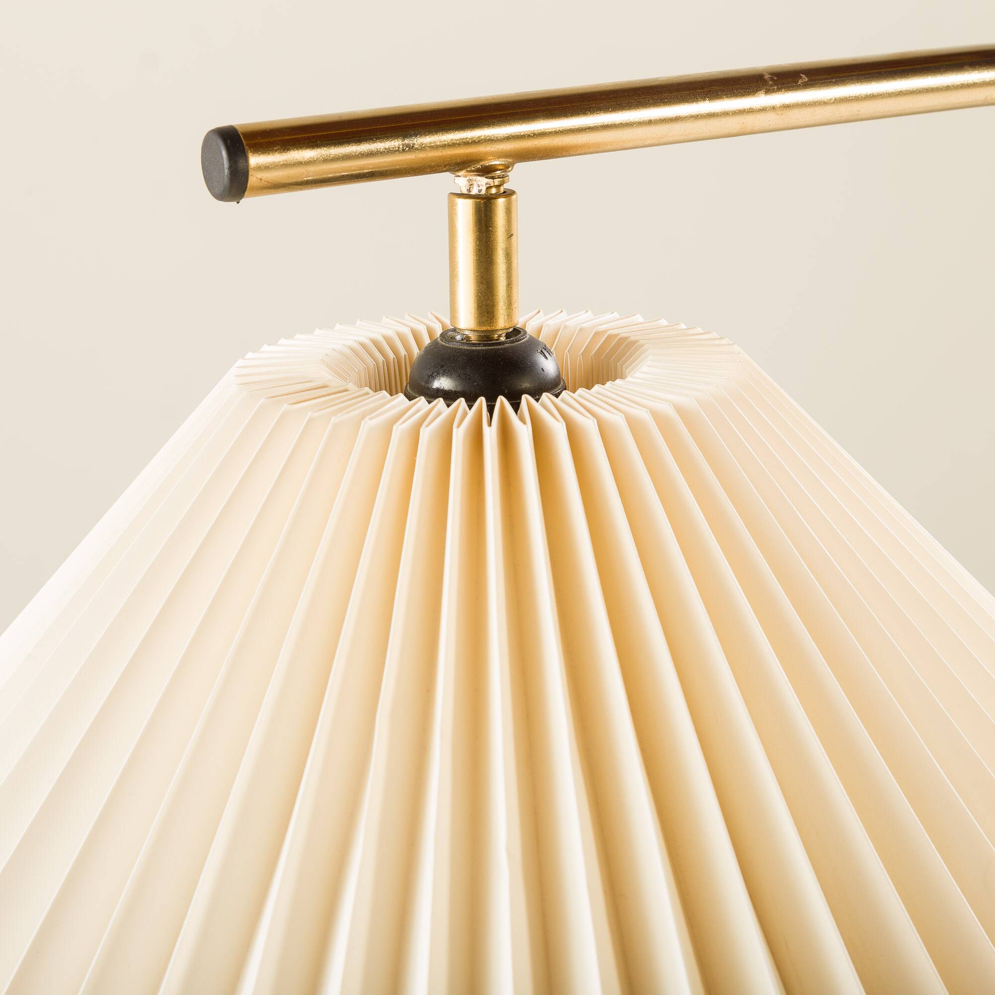 Danish brass floor lamp with Le Klint shade, 1970s