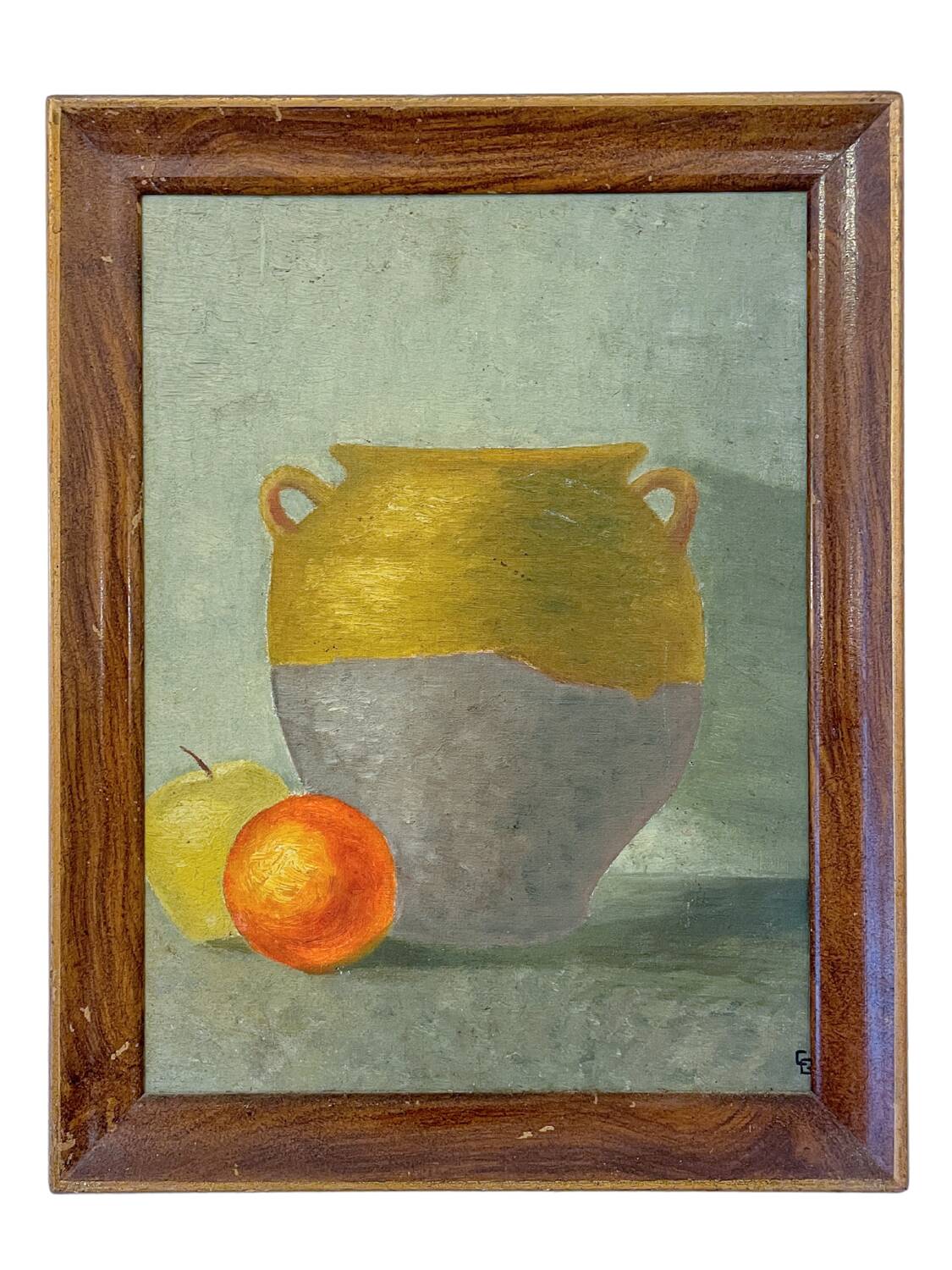 Rustic still life with fruit and pottery