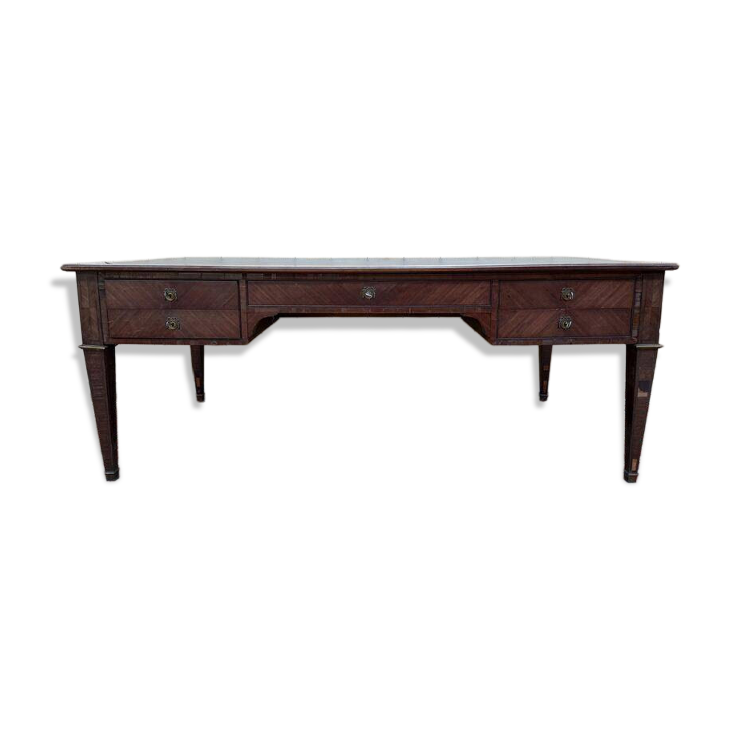 Bureau plat de style Louis XVI en marqueterie 196 cm