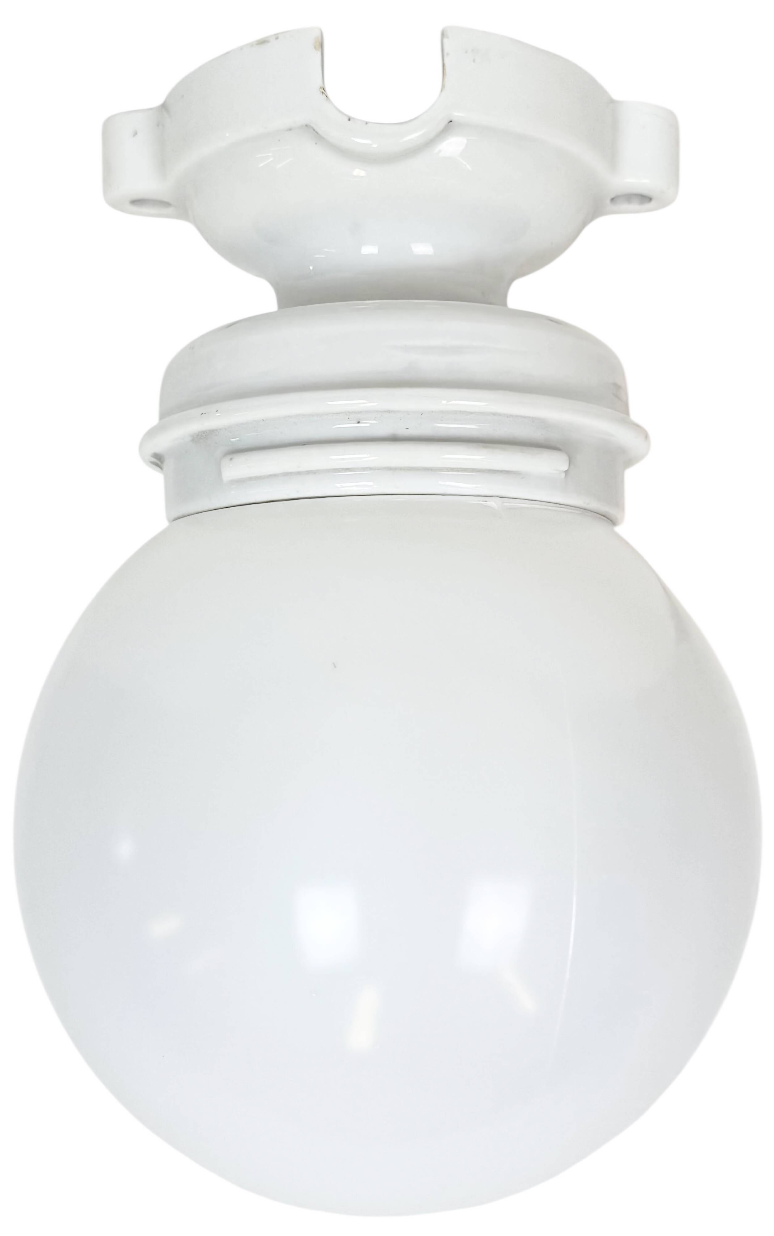 Vintage Porcelain Ceiling Light with Milk Glass , 1950s