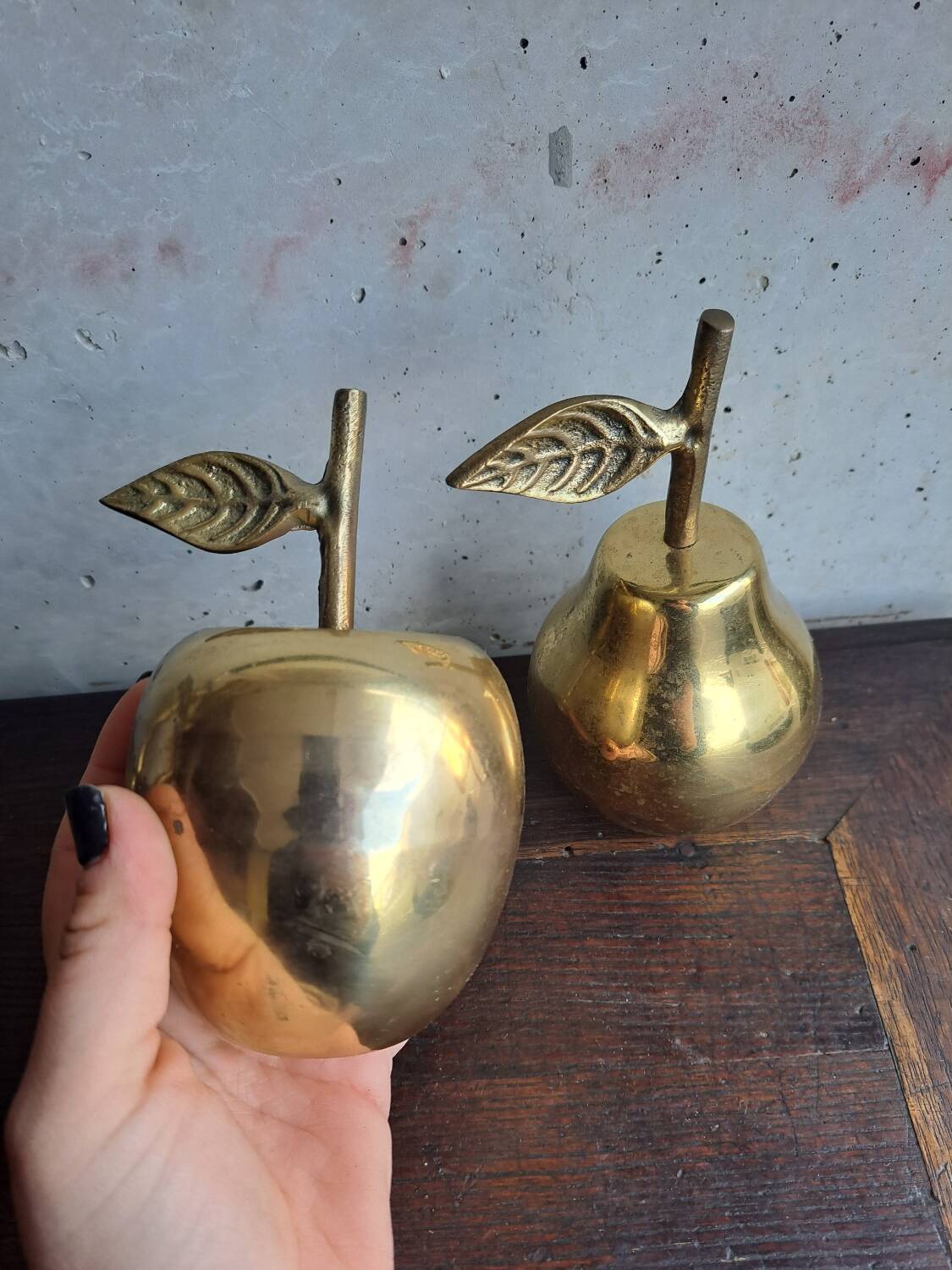 Vintage brass apple and pear