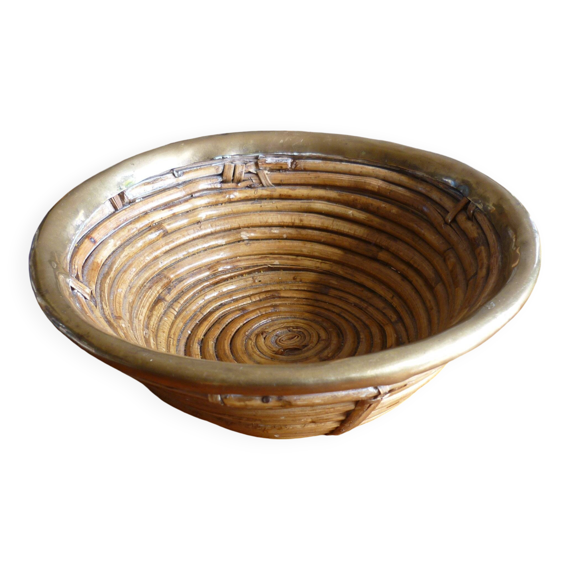 Bauhaus DLG rattan and brass bowl by Italian Gabriella Crespi