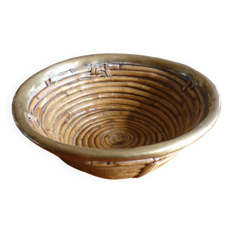 Bauhaus DLG rattan and brass bowl by Italian Gabriella Crespi