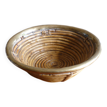 Coupe en rotin et laiton Bauhaus dans le goût de Gabriella Crespi