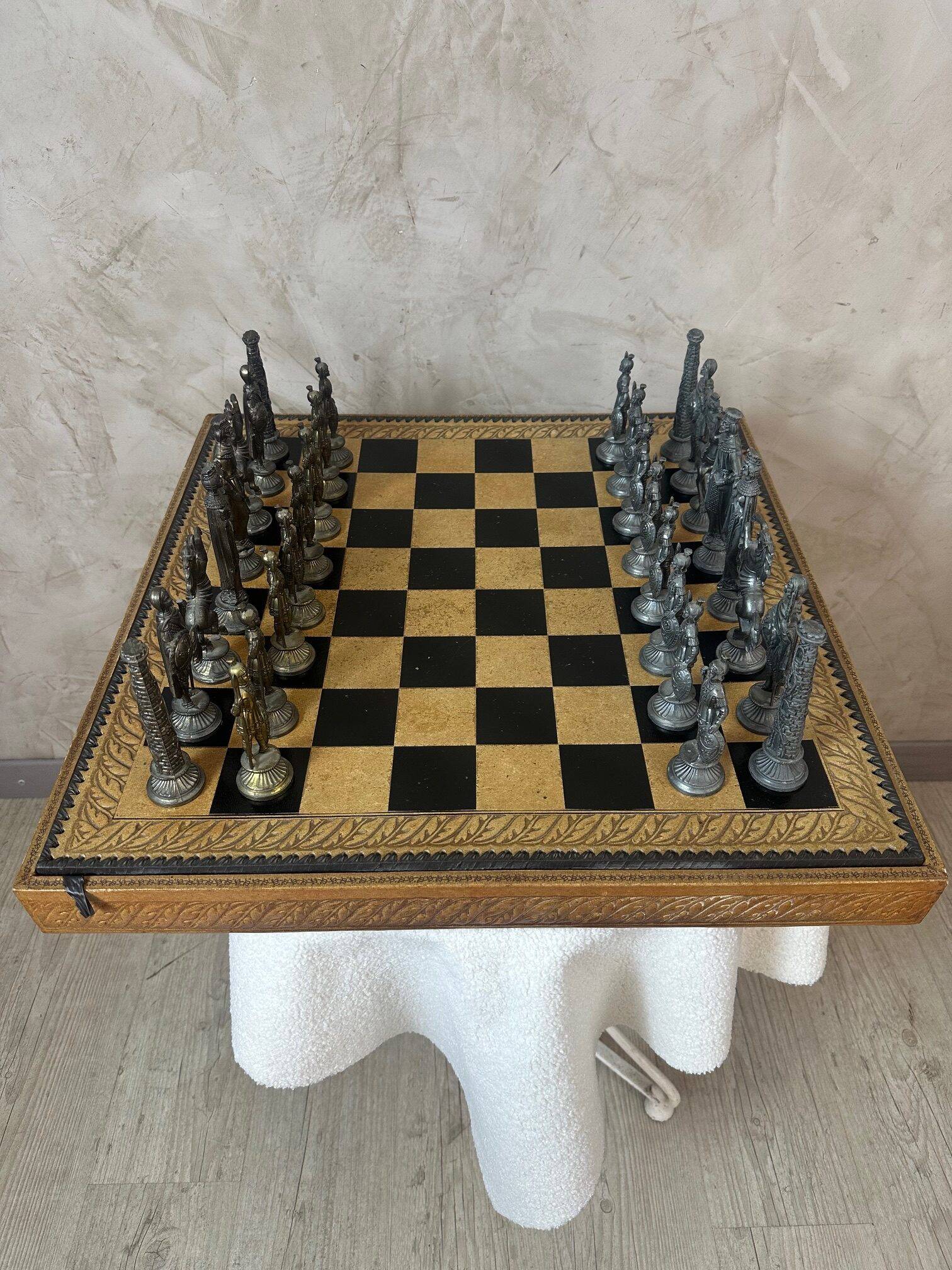 Leather and metal chess set