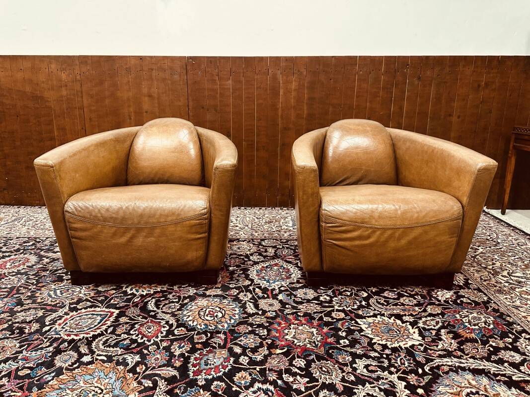 Fauteuil club vintage en cuir de mouton