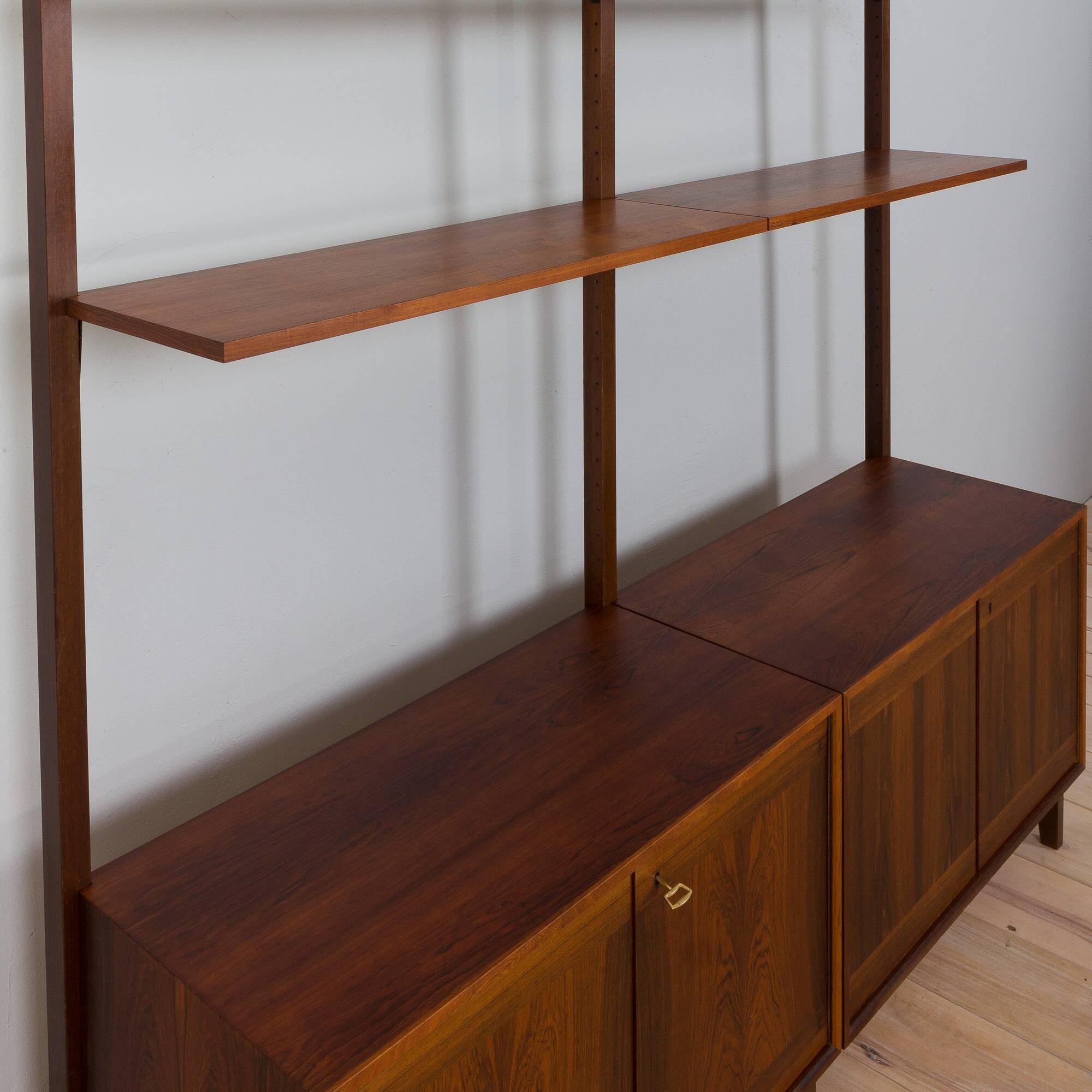 Scandinavian two bay rosewood free-standing wall unit