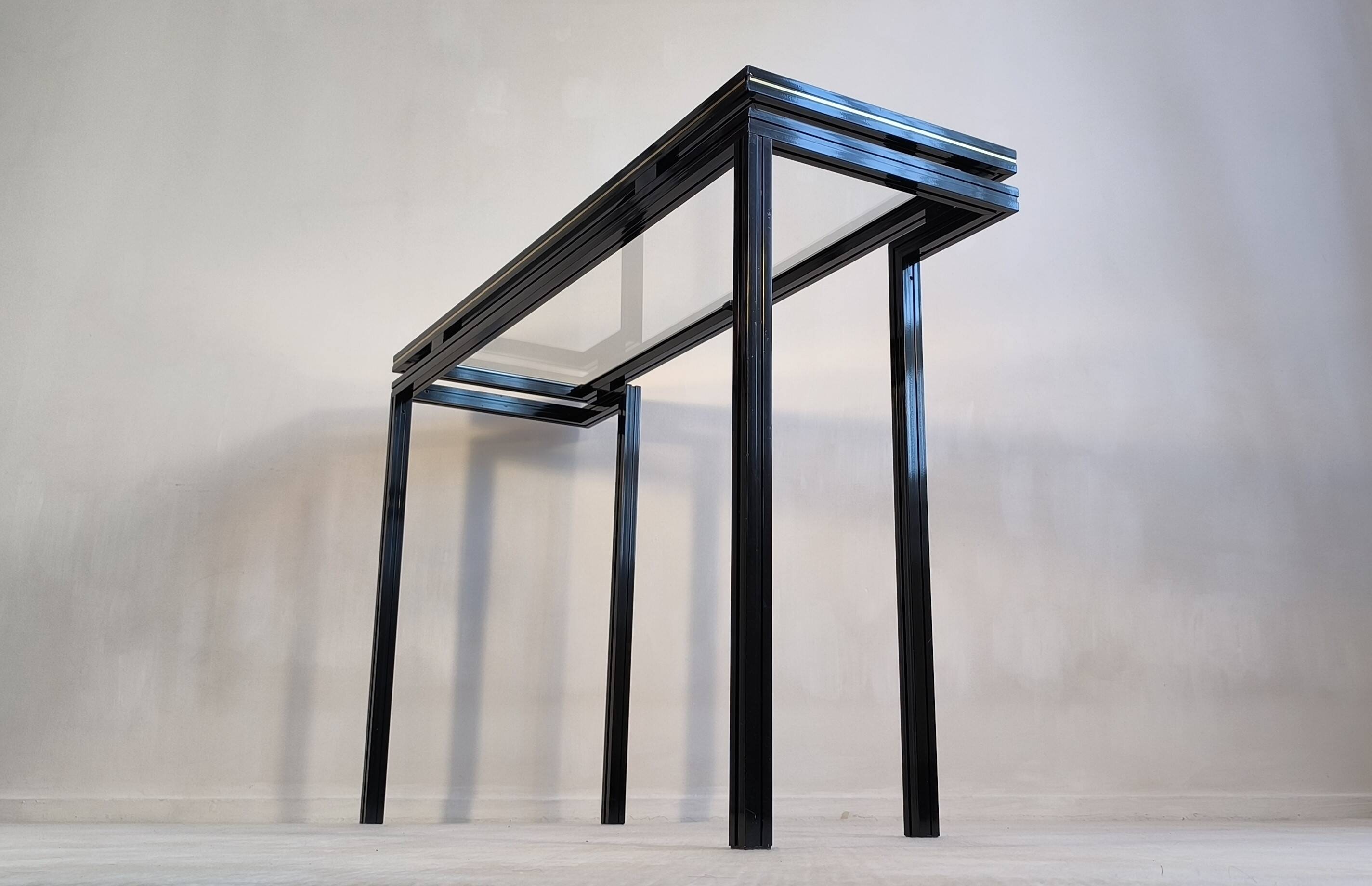 Magnificent console design by Pierre Vandel Paris 1970s black lacquered.