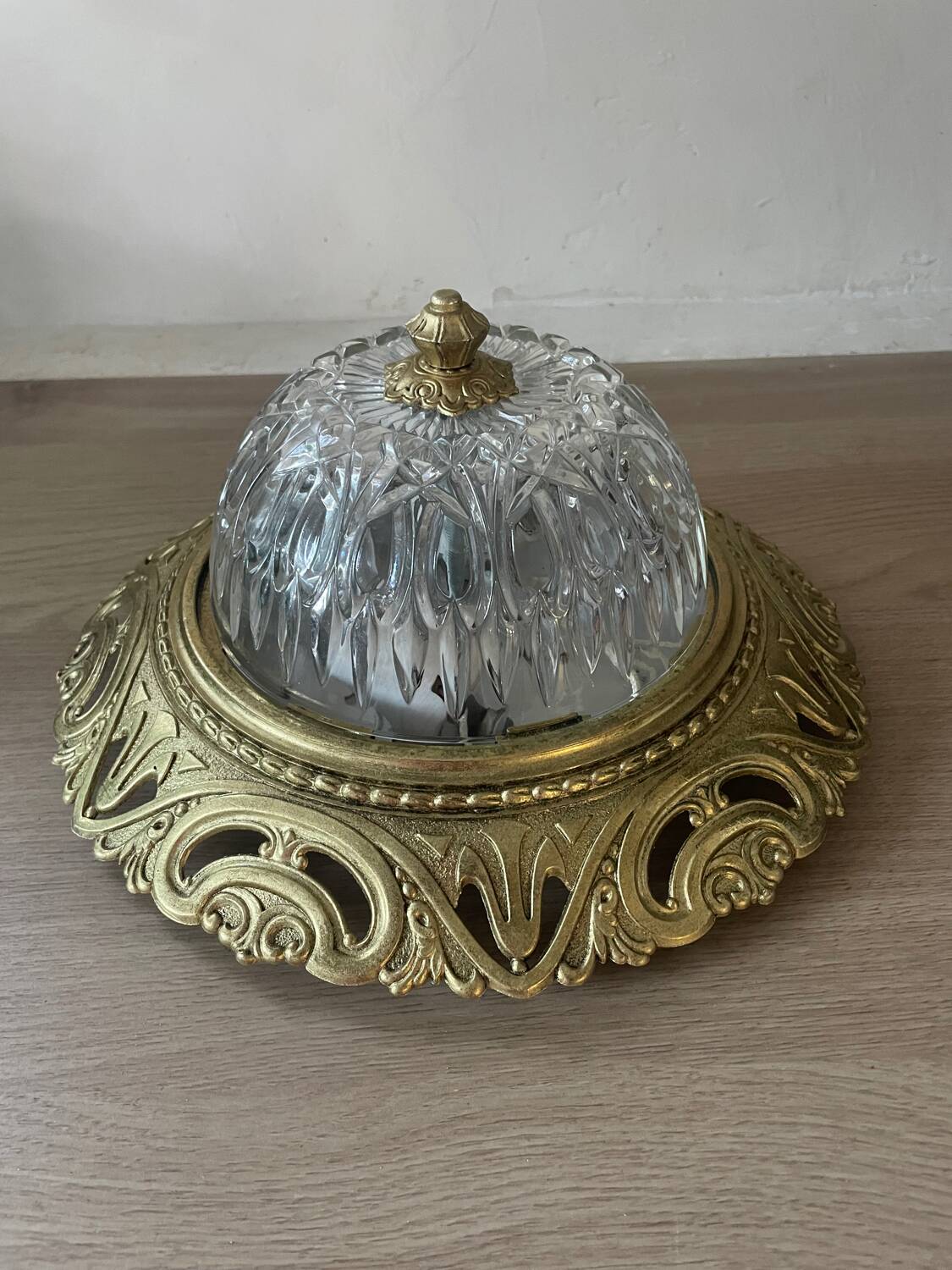 Vintage brass and chiseled glass ceiling light