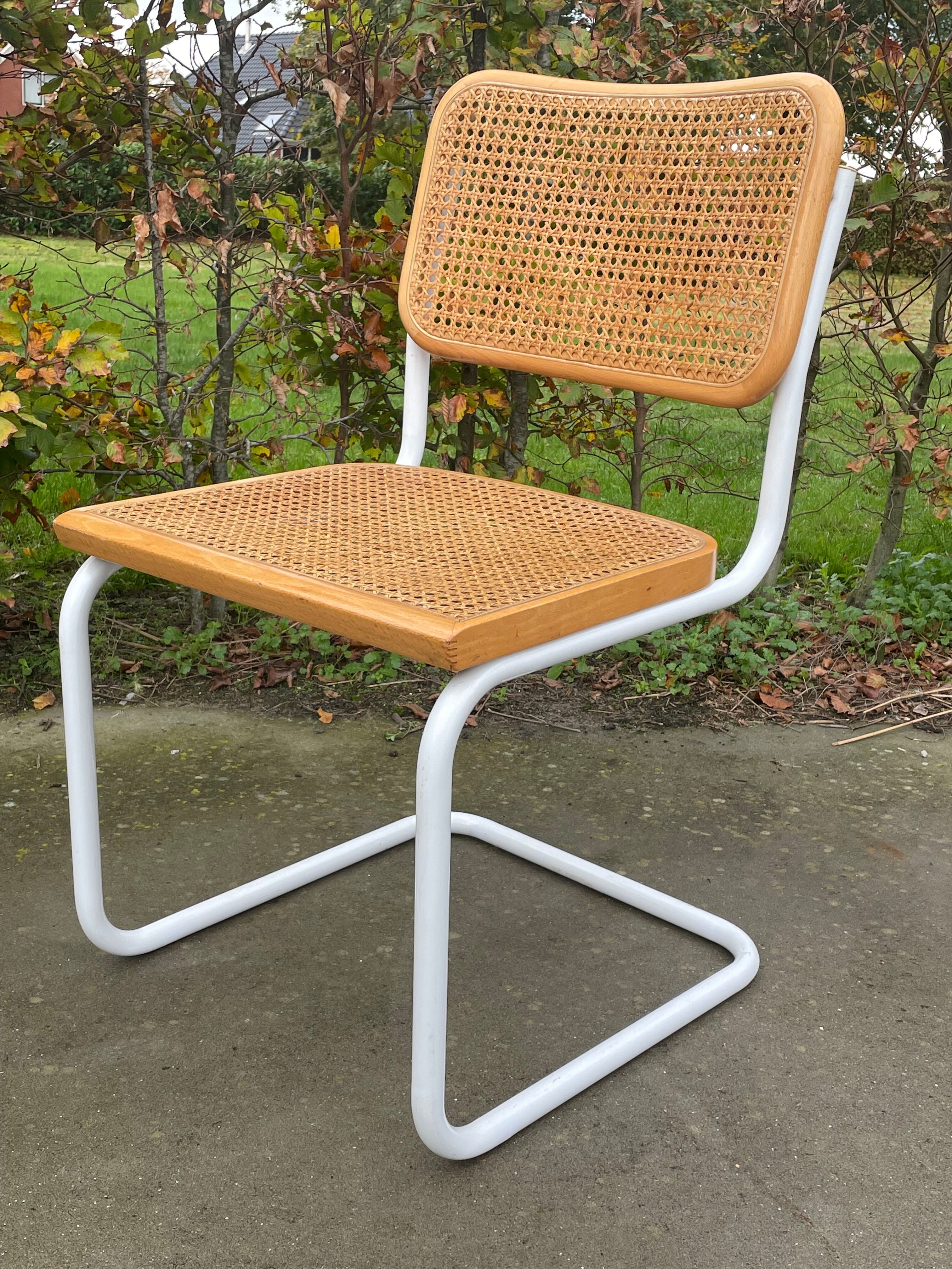 Cesca chair b32 model in white and wood by Marcel Breuer