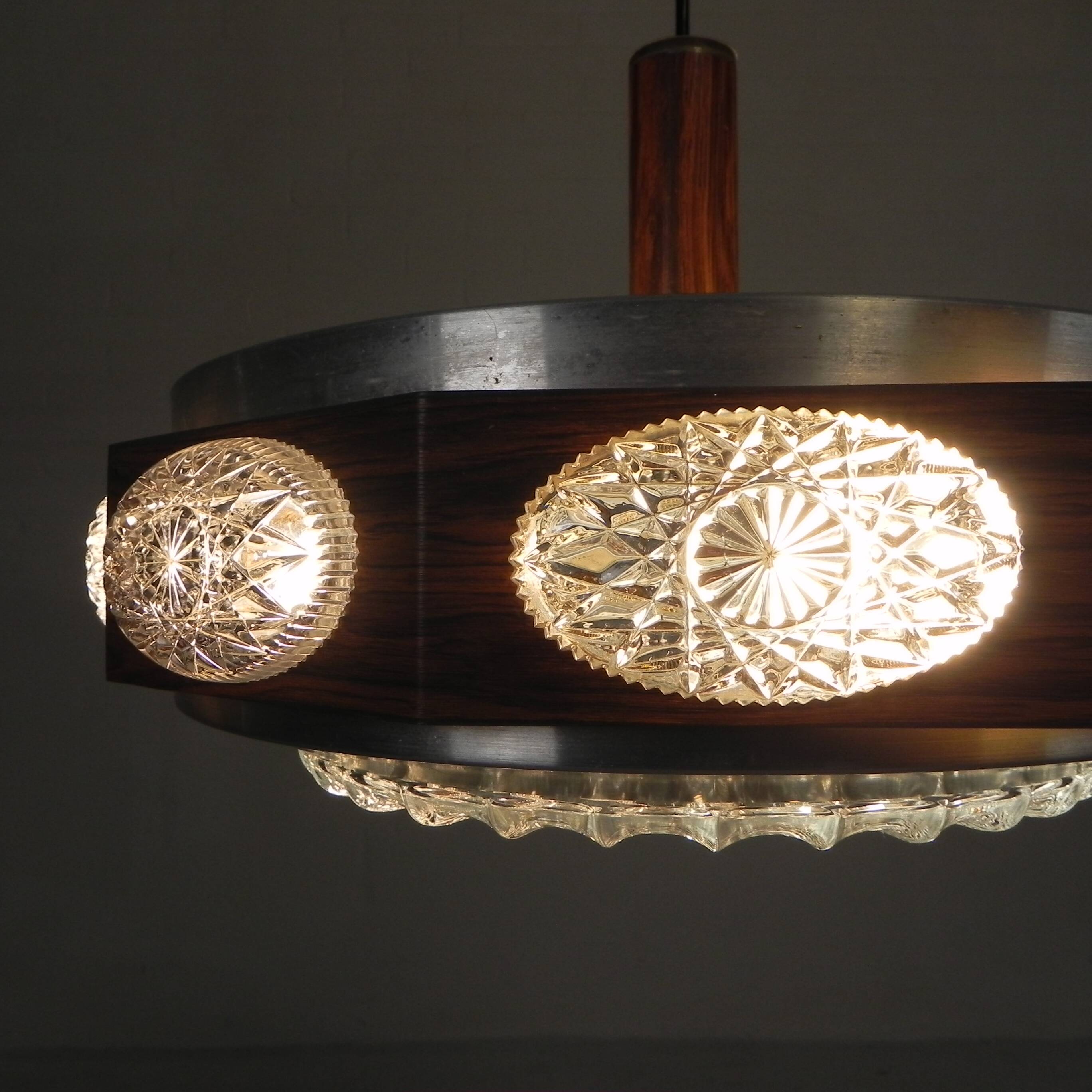 Vintage Lakro pendant light with 9 oval glass panels and 1 round glass panel, 1970s