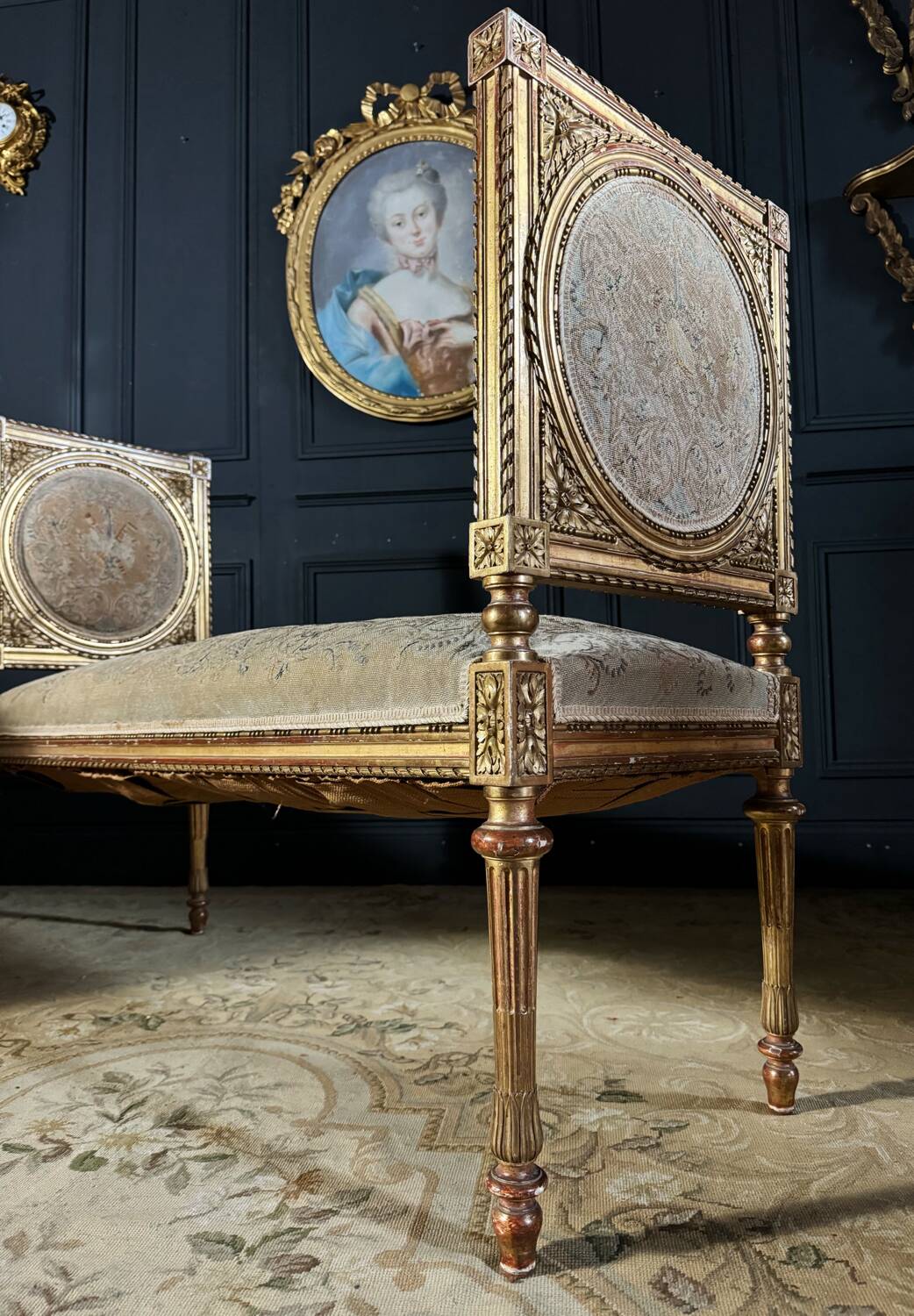 Important Napoleon III Period Bench in Gilded and Carved Wood in Louis XVI Style - 19th Century