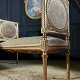 Important Napoleon III Period Bench in Gilded and Carved Wood in Louis XVI Style - 19th Century