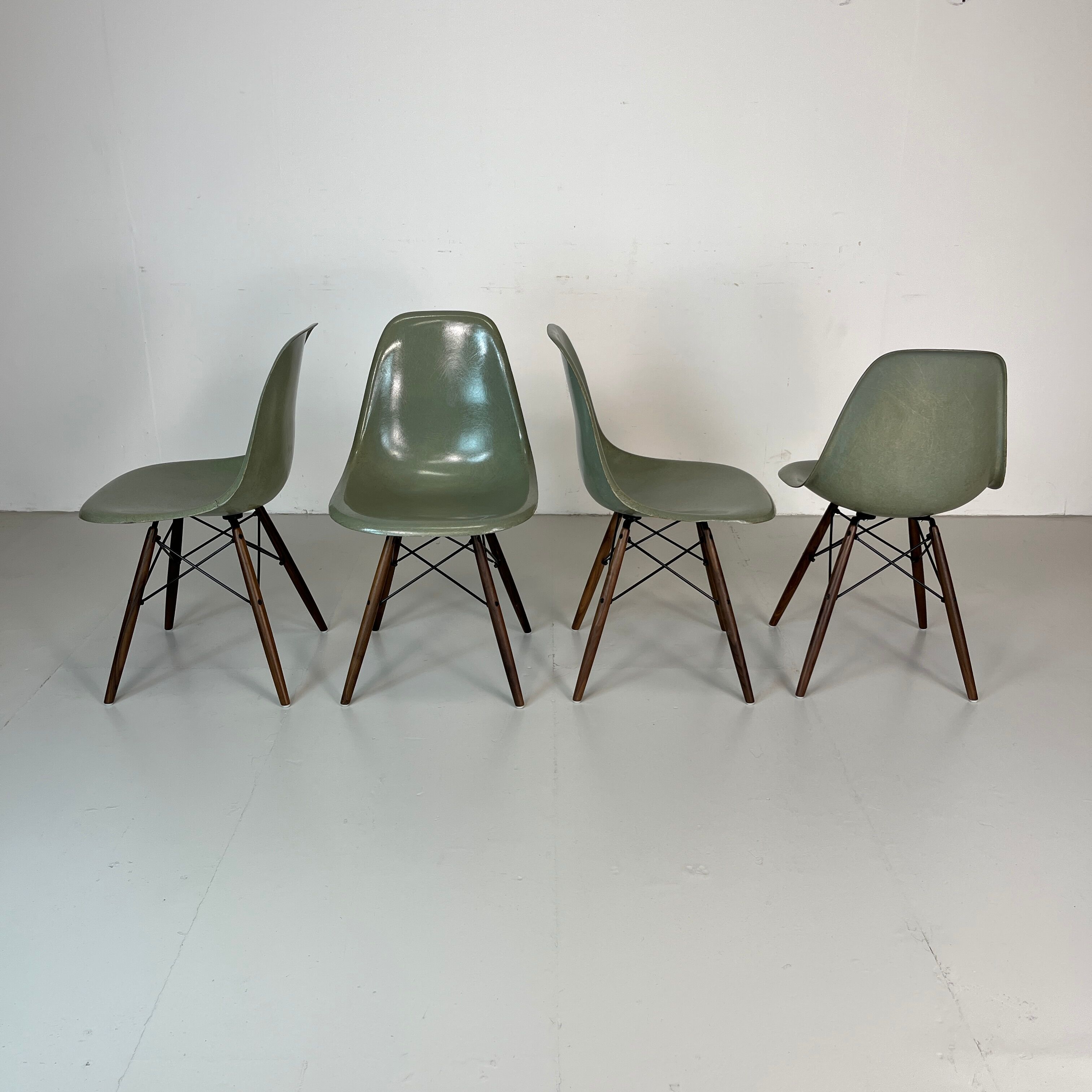 Eames Herman Miller DSW side chairs in seafoam green with imperfections
