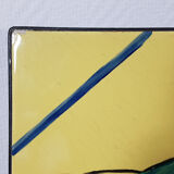 Table basse fer forgé plateau porcelaine peint d'une scène Provençale vintage 60s/70s