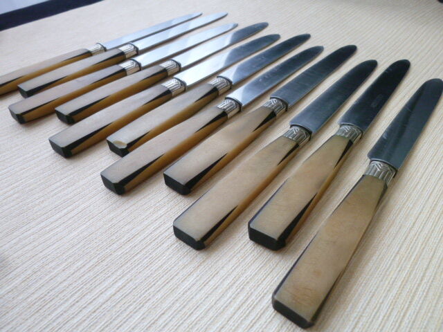Set de 10 couteaux de table manche en corne bovine Style Art Déco