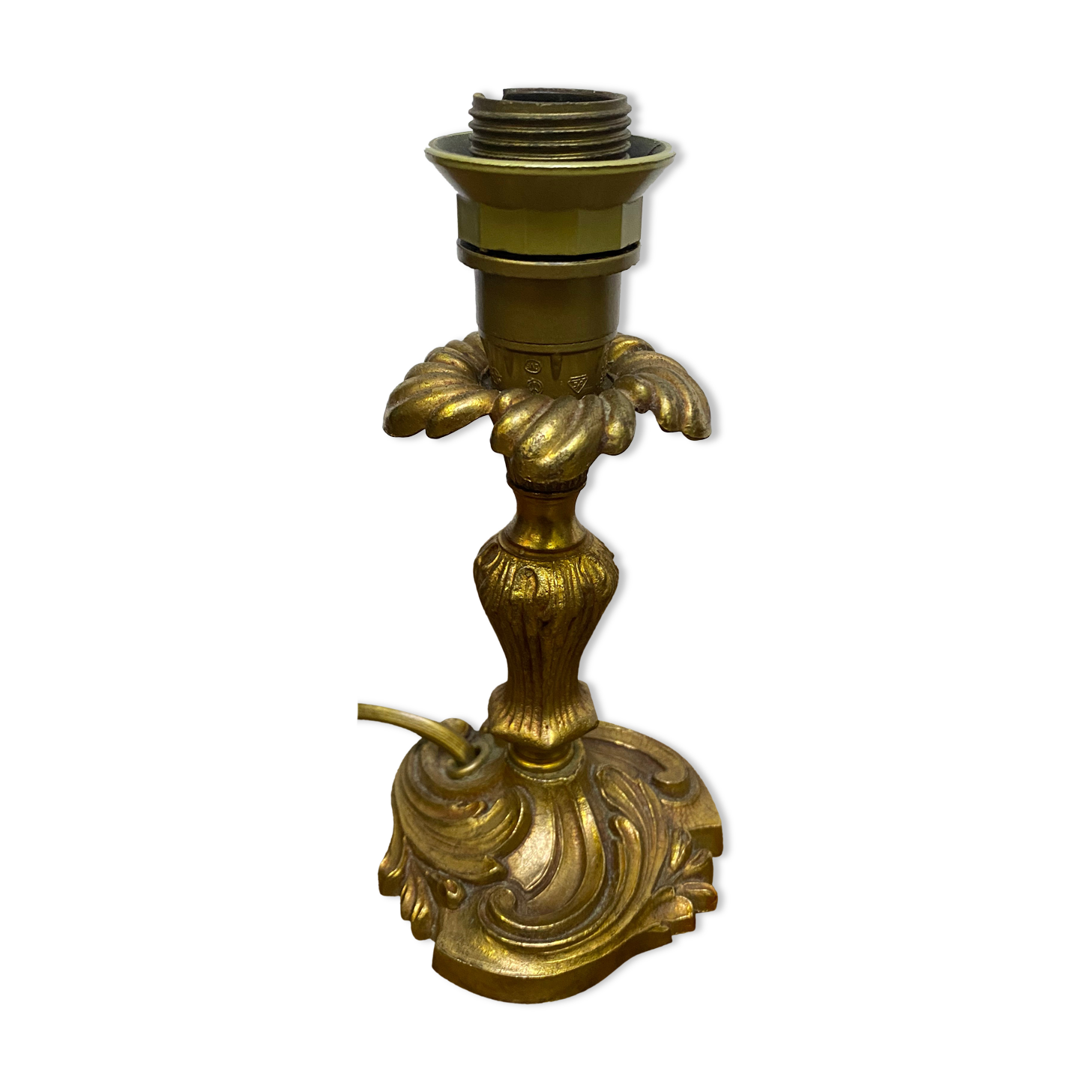 Louis XV style brass lamp foot floral motif and scrolls