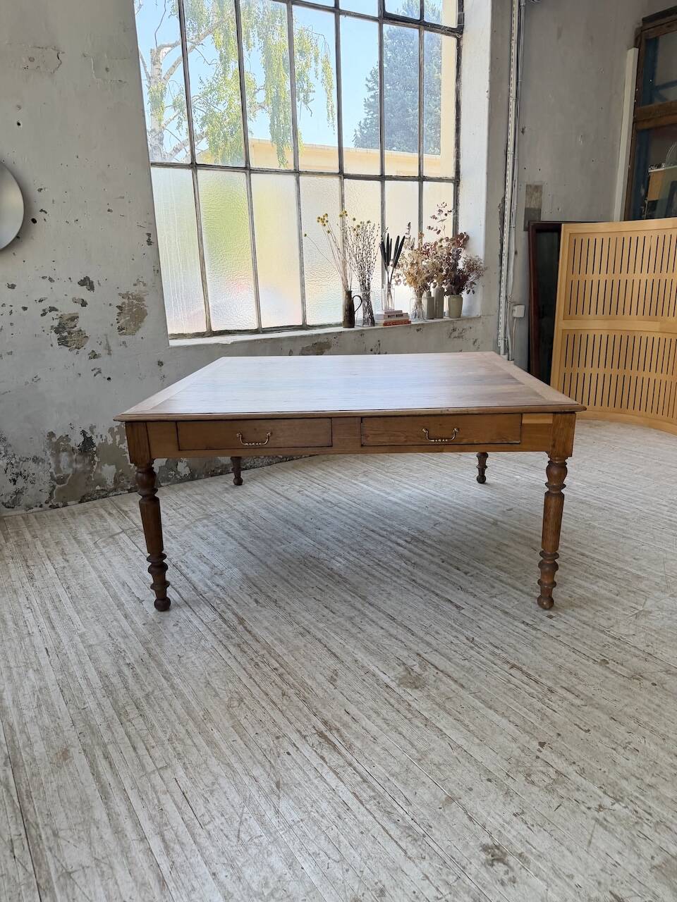 Grande table de ferme XL chêne « carrée » conférence 1950
