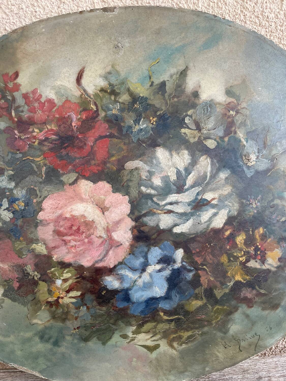 Oval painting Still life with flowers