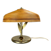 Lampe de bureau en fleurs en roseau, rotin, bambou et laiton, Italie, années 1980.