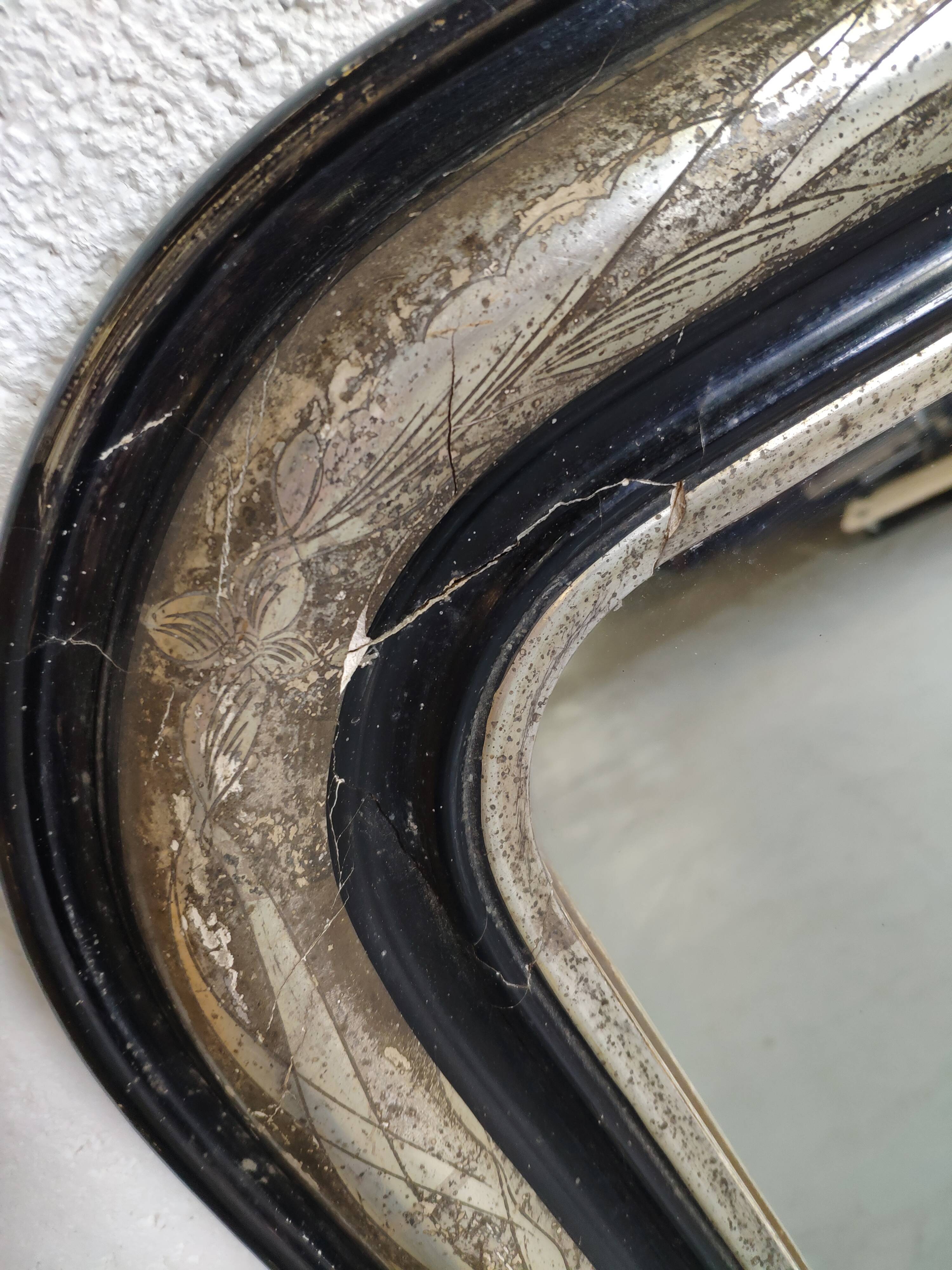 Mirror Louis-Philippe black wood and silver carved