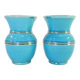 Pair of TURQUOISE BLUE AND GOLD VERCERAM vase