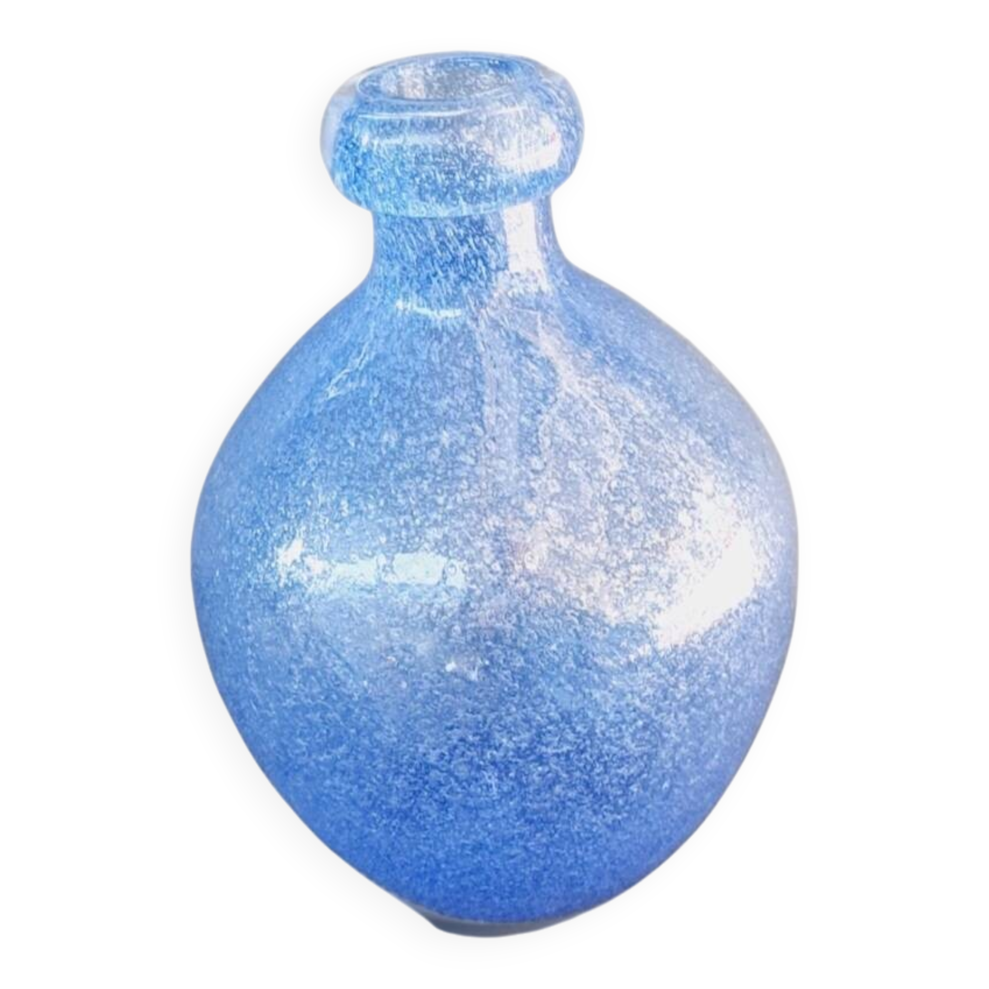 Small blue bubble glass vase