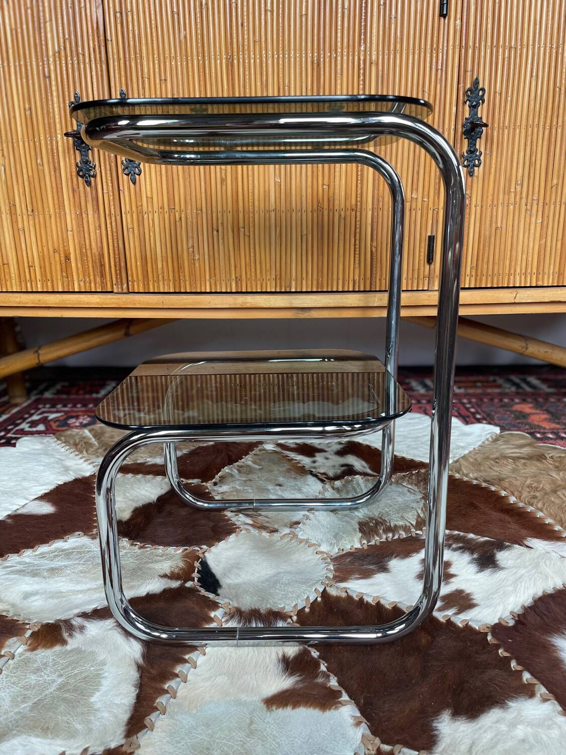 Chrome and smoked glass side table 1970